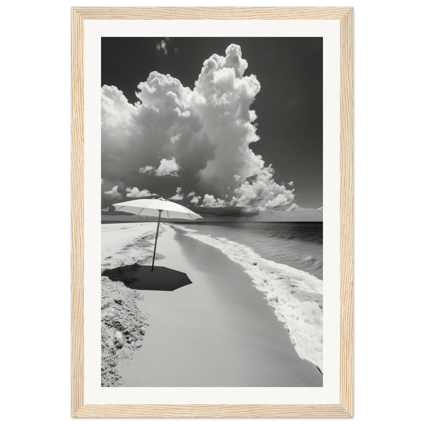 Poster Plage Noir et Blanc ( 30x45-cm-Bois-clair)