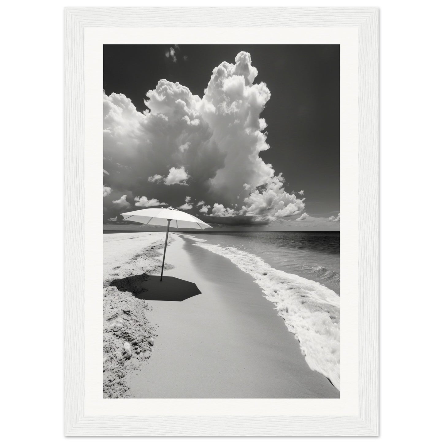 Poster Plage Noir et Blanc ( 21x29.7-cm-Bois-blanc)