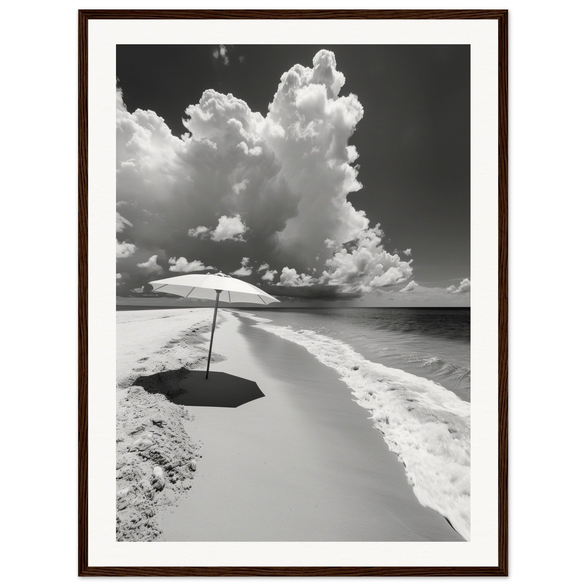 Poster Plage Noir et Blanc ( 60x80-cm-Bois-foncé)