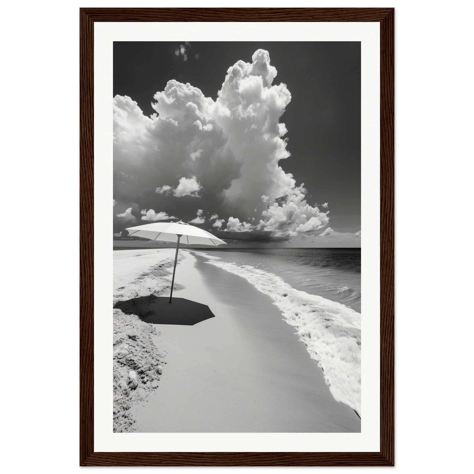 Poster Plage Noir et Blanc ( 30x45-cm-Bois-foncé)