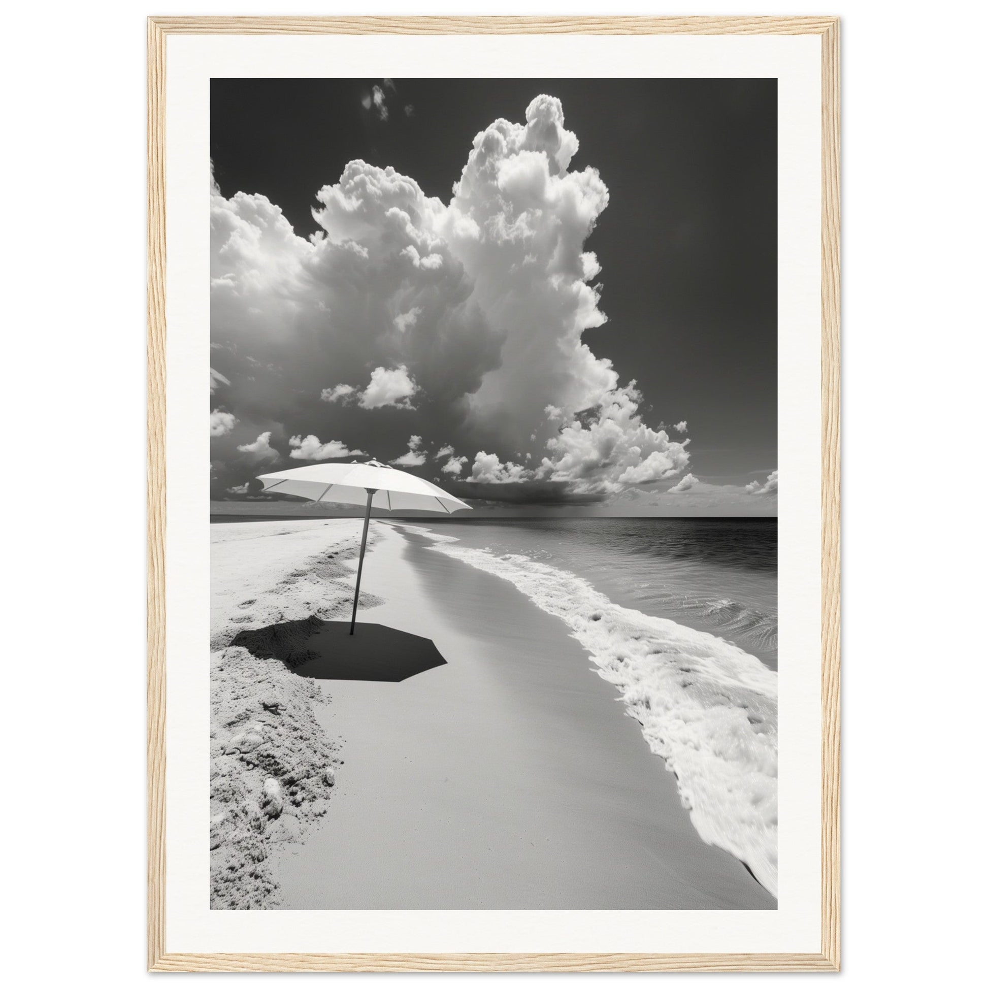 Poster Plage Noir et Blanc ( 50x70-cm-Bois-clair)