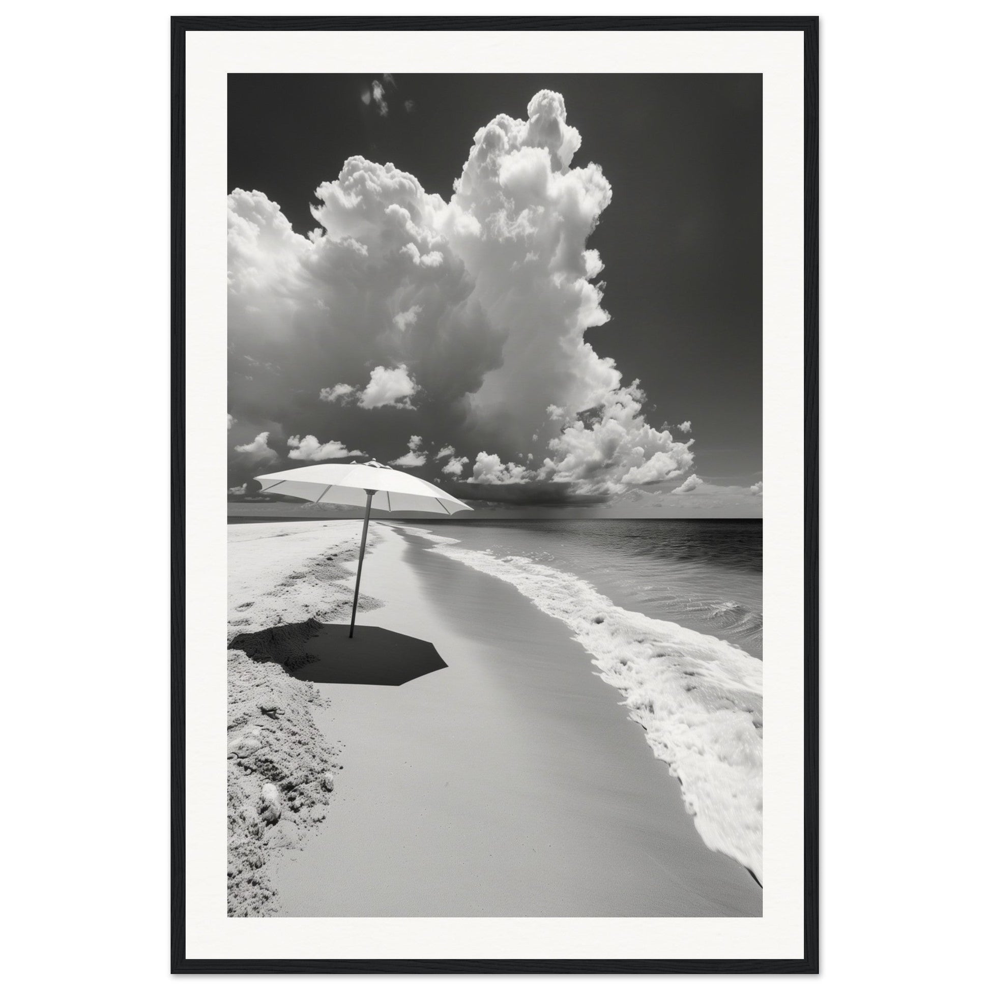 Poster Plage Noir et Blanc ( 60x90-cm-Bois-noir)