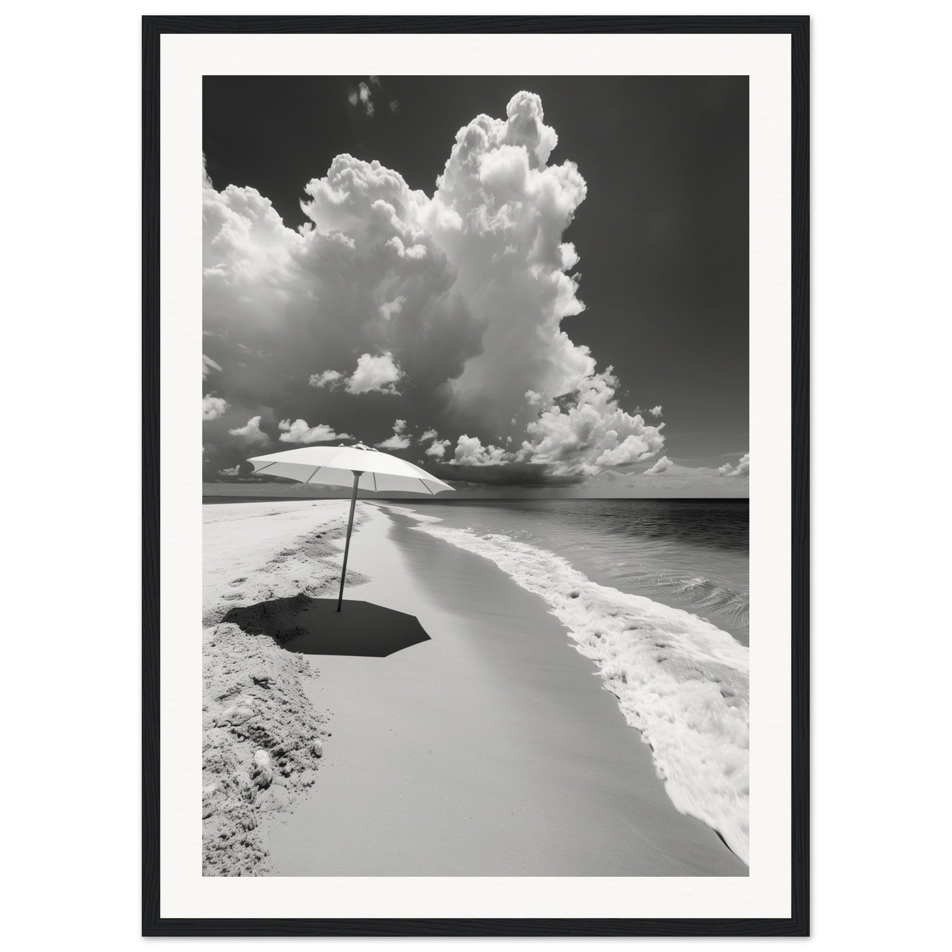 Poster Plage Noir et Blanc ( 50x70-cm-Bois-noir)