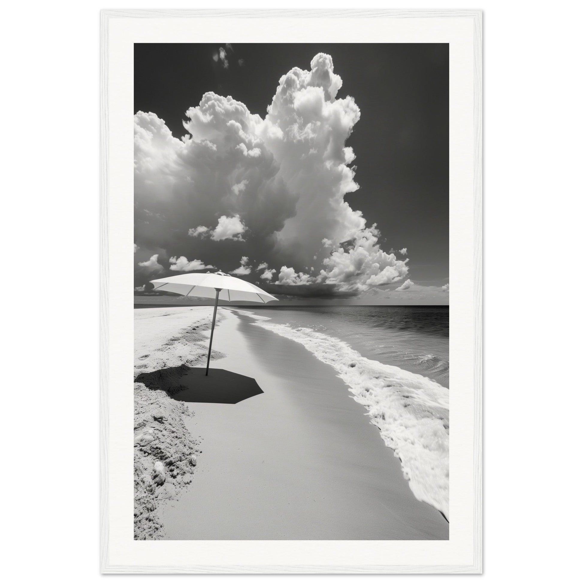 Poster Plage Noir et Blanc ( 60x90-cm-Bois-blanc)