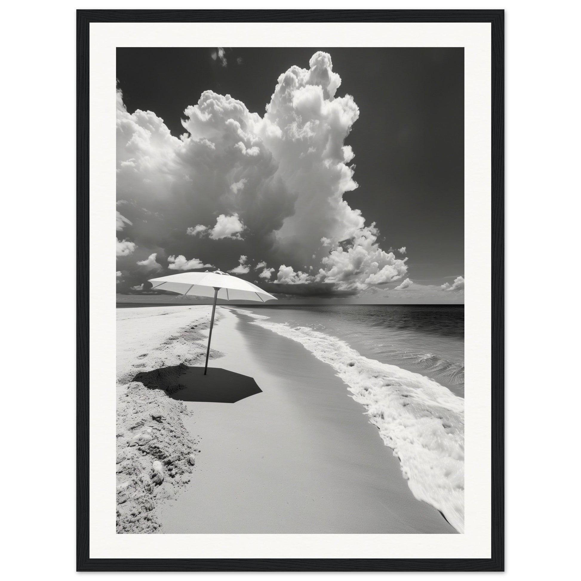 Poster Plage Noir et Blanc ( 45x60-cm-Bois-noir)