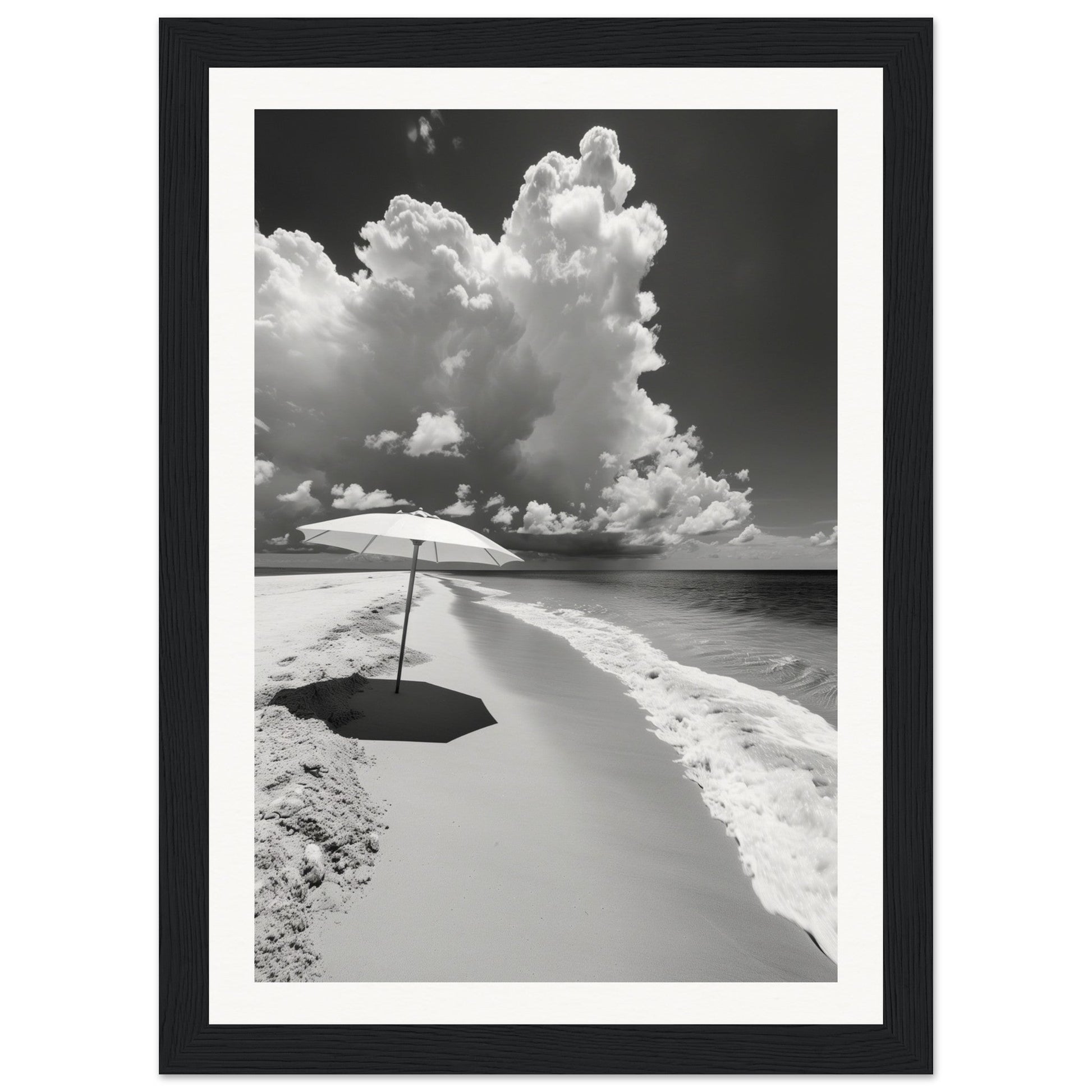 Poster Plage Noir et Blanc ( 21x29.7-cm-Bois-noir)