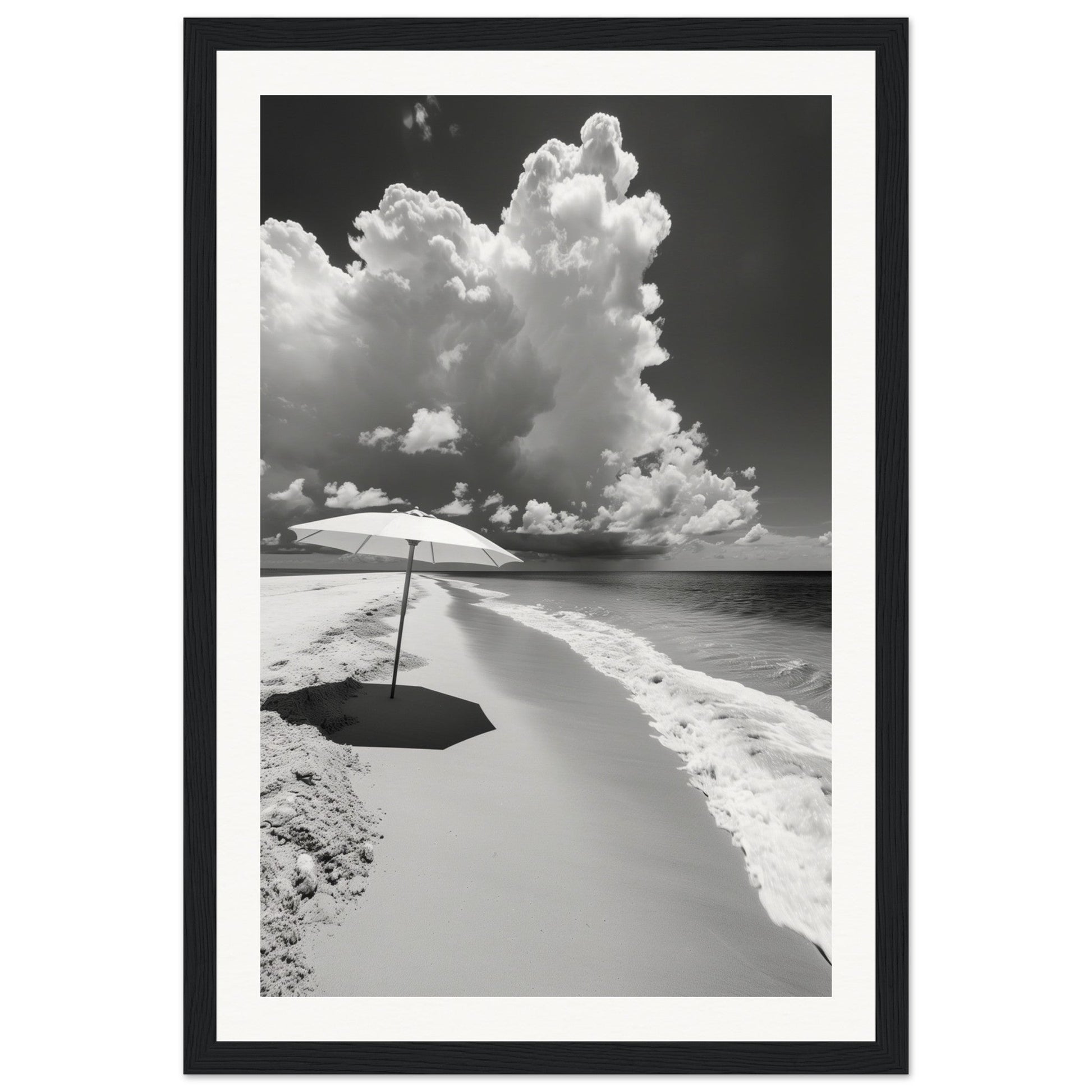 Poster Plage Noir et Blanc ( 30x45-cm-Bois-noir)