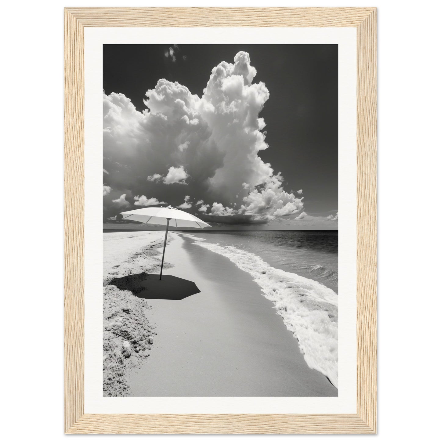 Poster Plage Noir et Blanc ( 21x29.7-cm-Bois-clair)