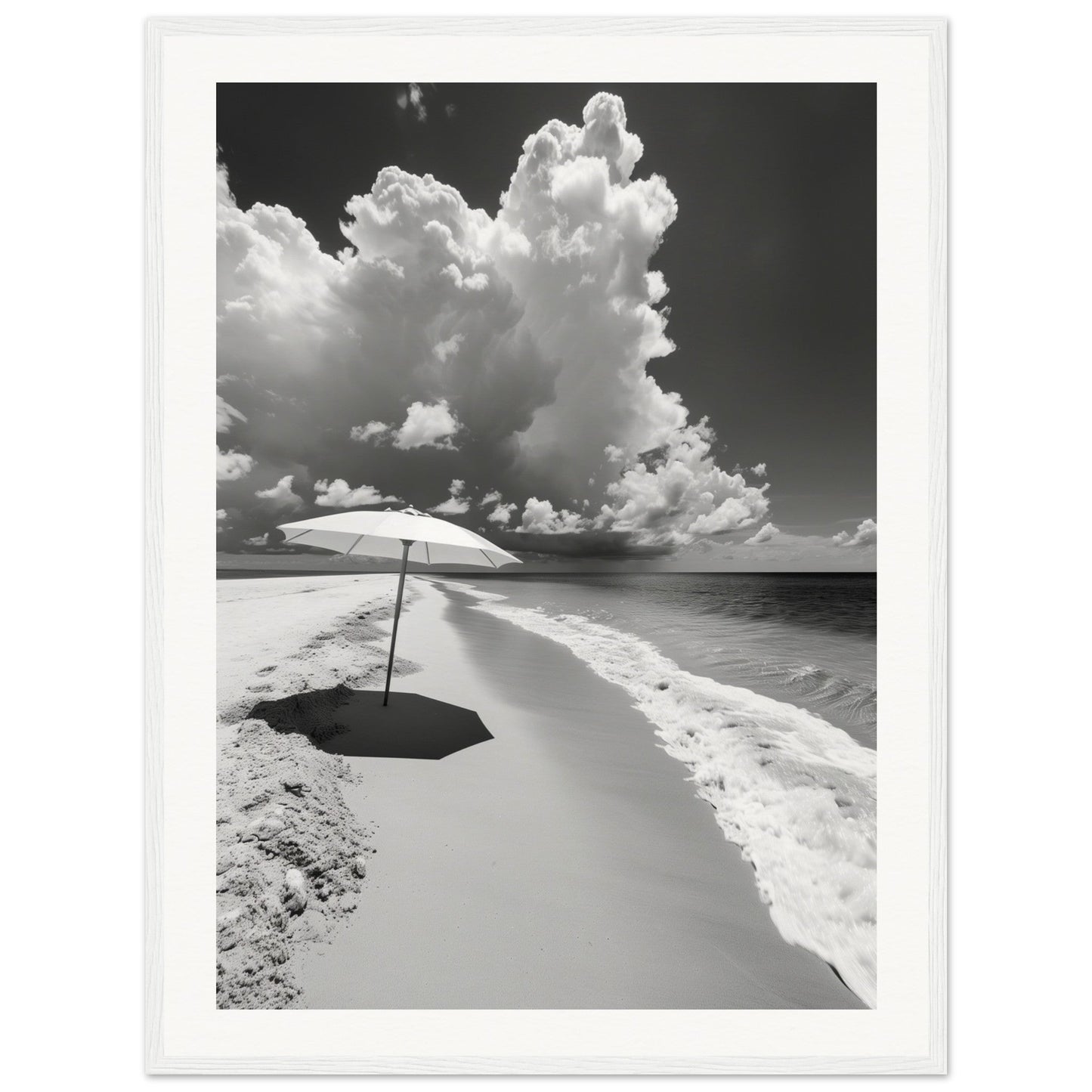 Poster Plage Noir et Blanc ( 60x80-cm-Bois-blanc)