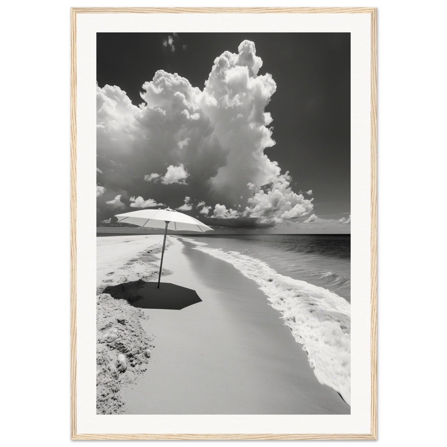 Poster Plage Noir et Blanc ( 70x100-cm-Bois-clair)