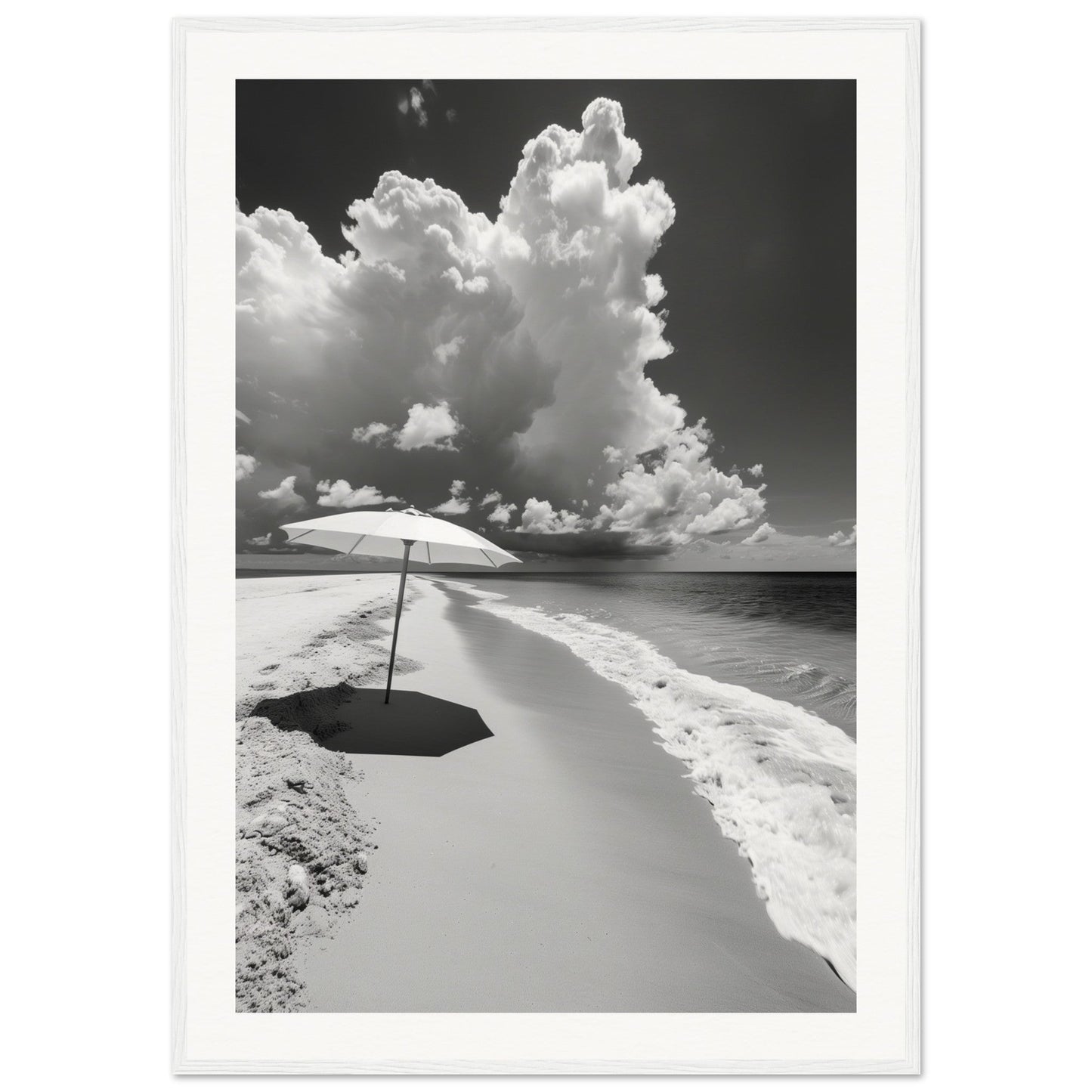 Poster Plage Noir et Blanc ( 70x100-cm-Bois-blanc)