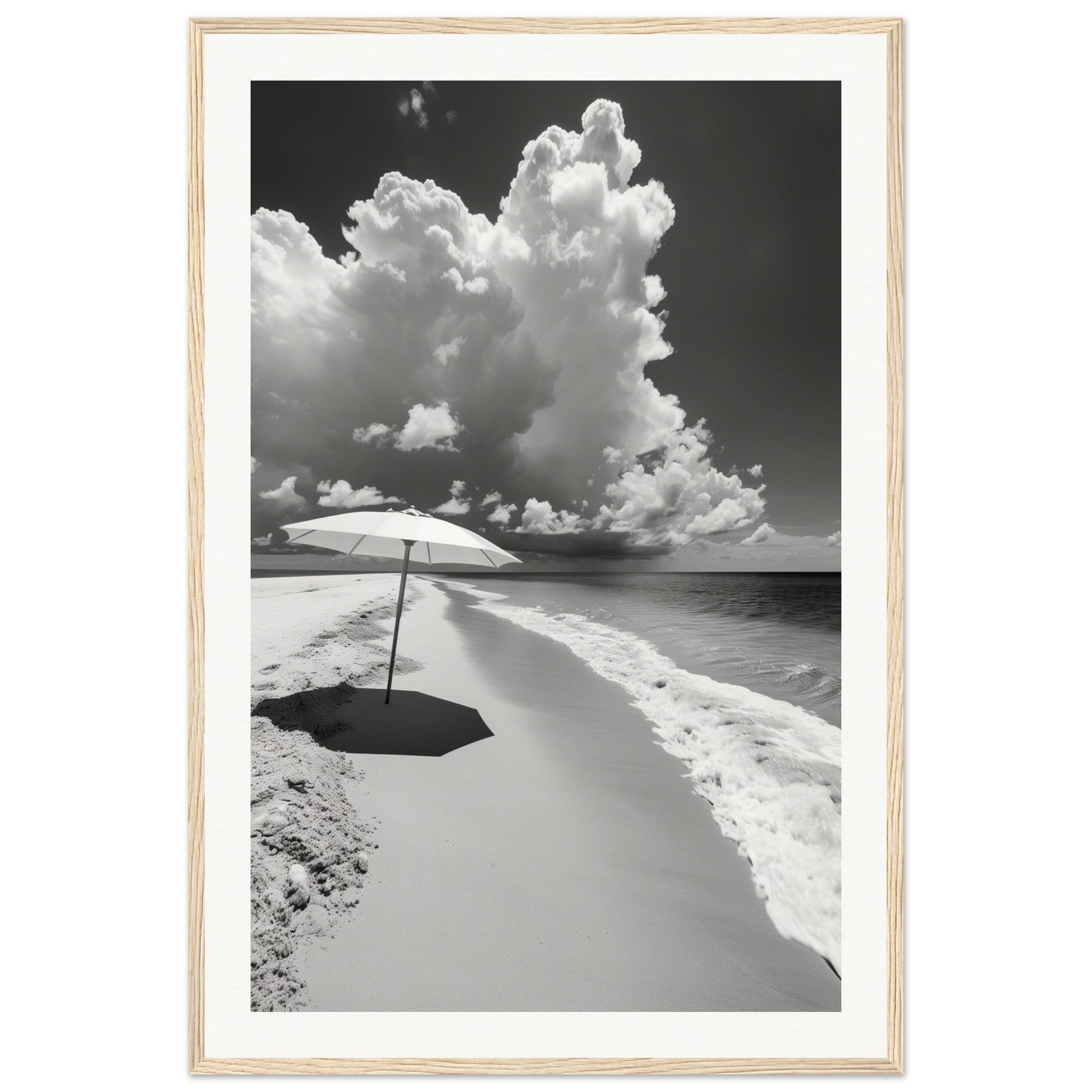 Poster Plage Noir et Blanc ( 60x90-cm-Bois-clair)