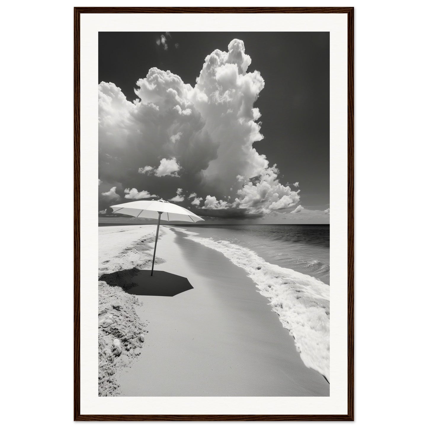 Poster Plage Noir et Blanc ( 60x90-cm-Bois-foncé)