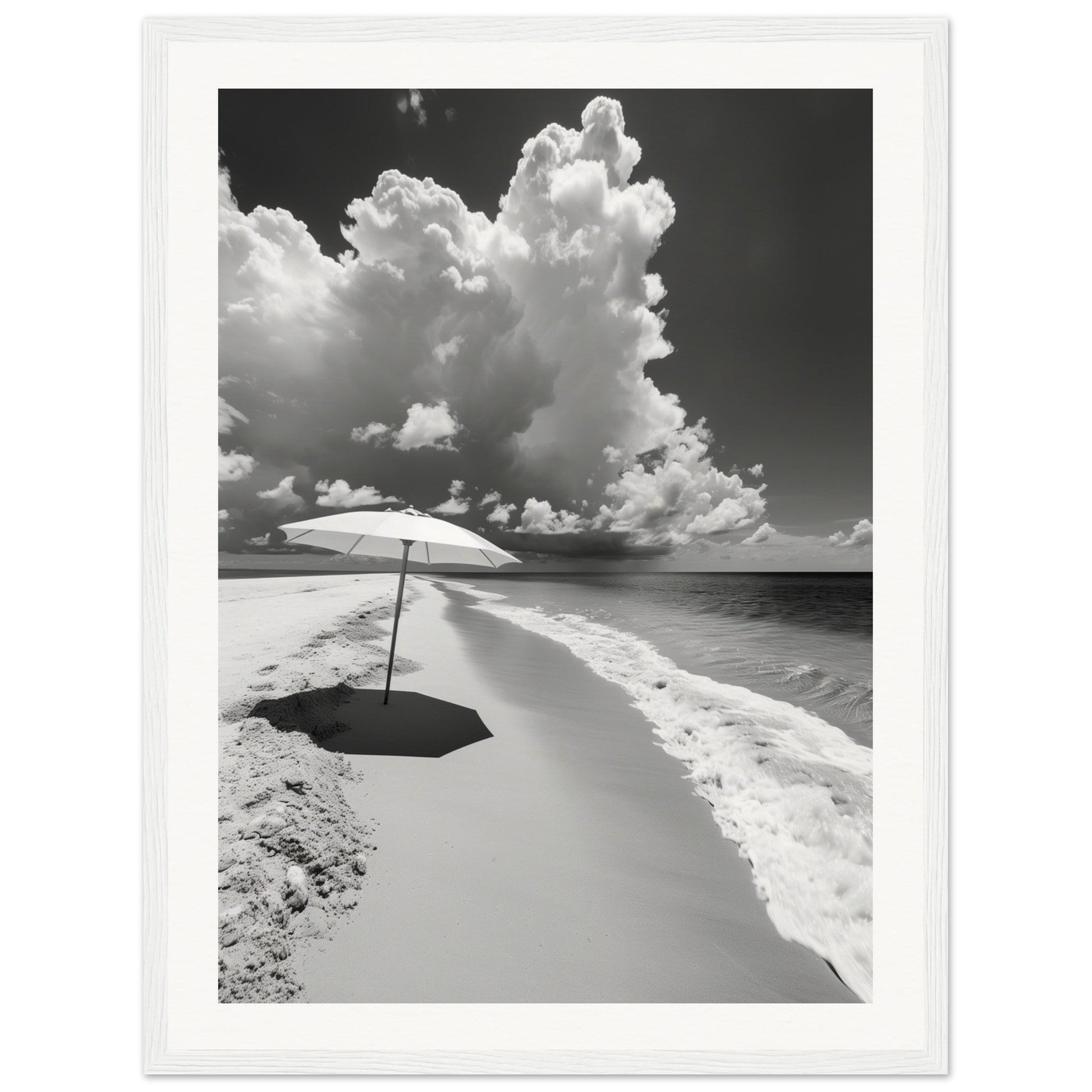 Poster Plage Noir et Blanc ( 45x60-cm-Bois-blanc)