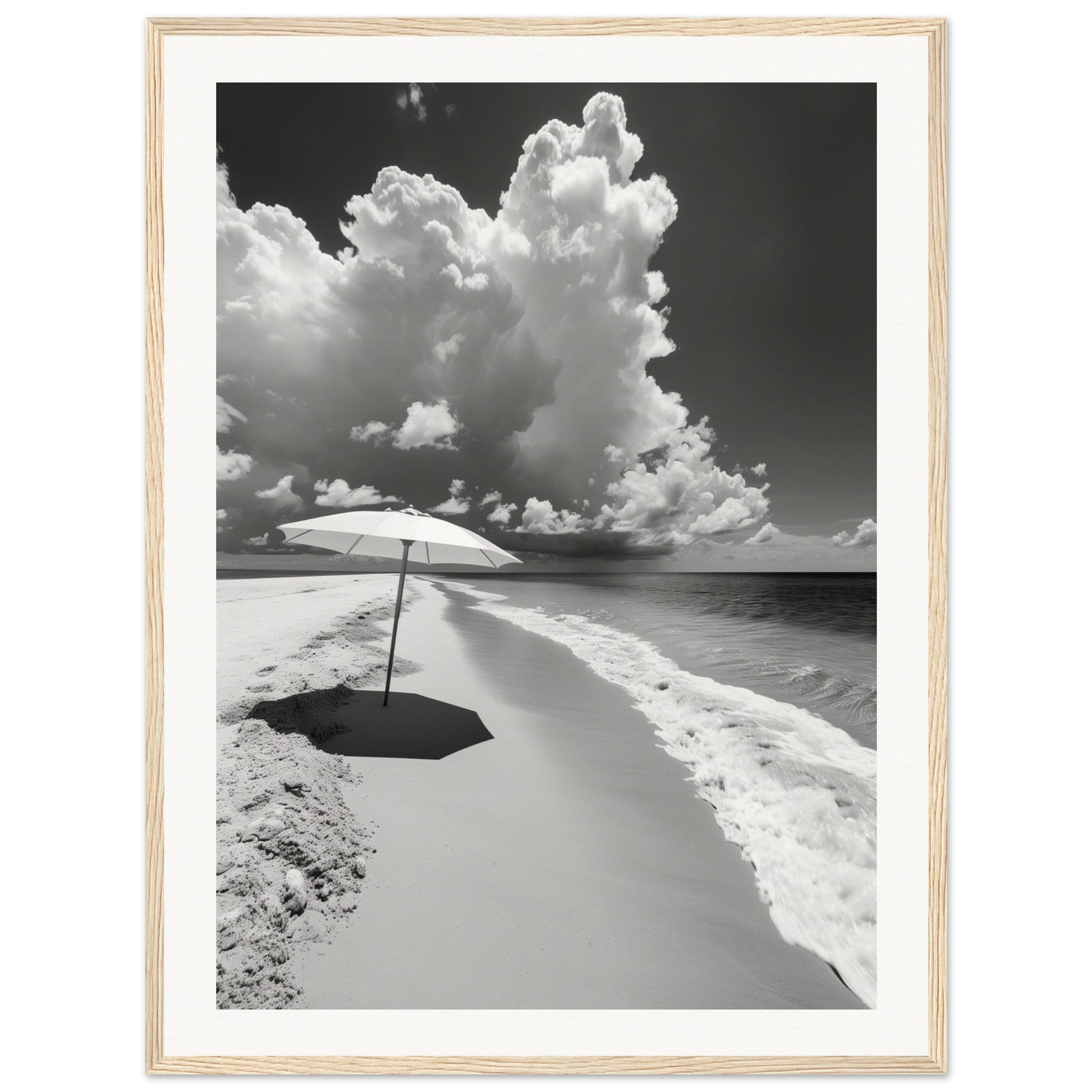 Poster Plage Noir et Blanc ( 60x80-cm-Bois-clair)