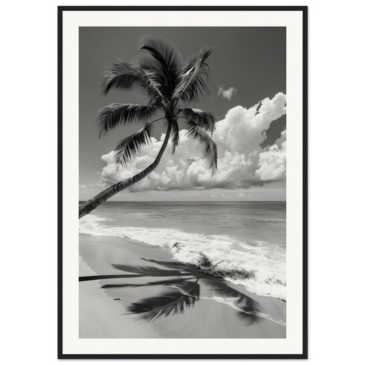 Poster Plage Paradisiaque Noir et Blanc ( 70x100-cm-Bois-noir)