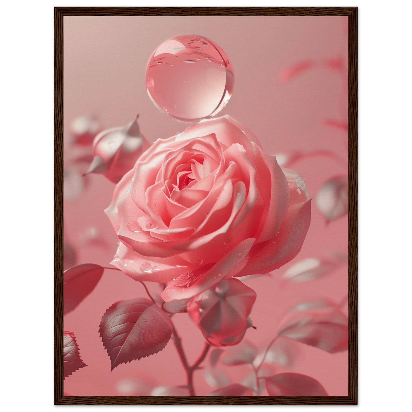 Poster Rose Poudré ( 45x60-cm-Bois-foncé)