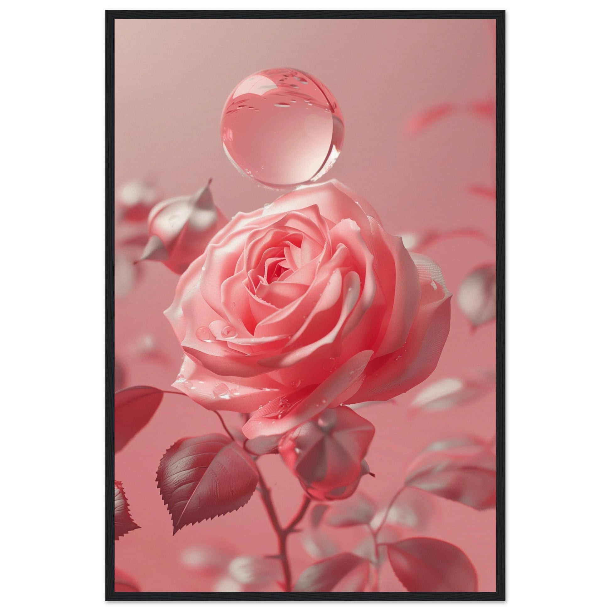 Poster Rose Poudré ( 60x90-cm-Bois-noir)