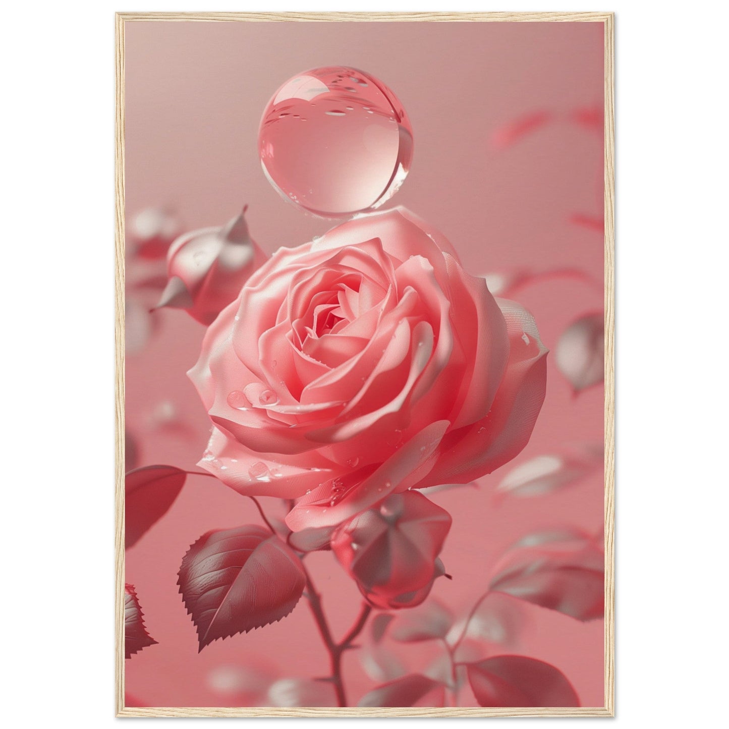 Poster Rose Poudré ( 70x100-cm-Bois-clair)