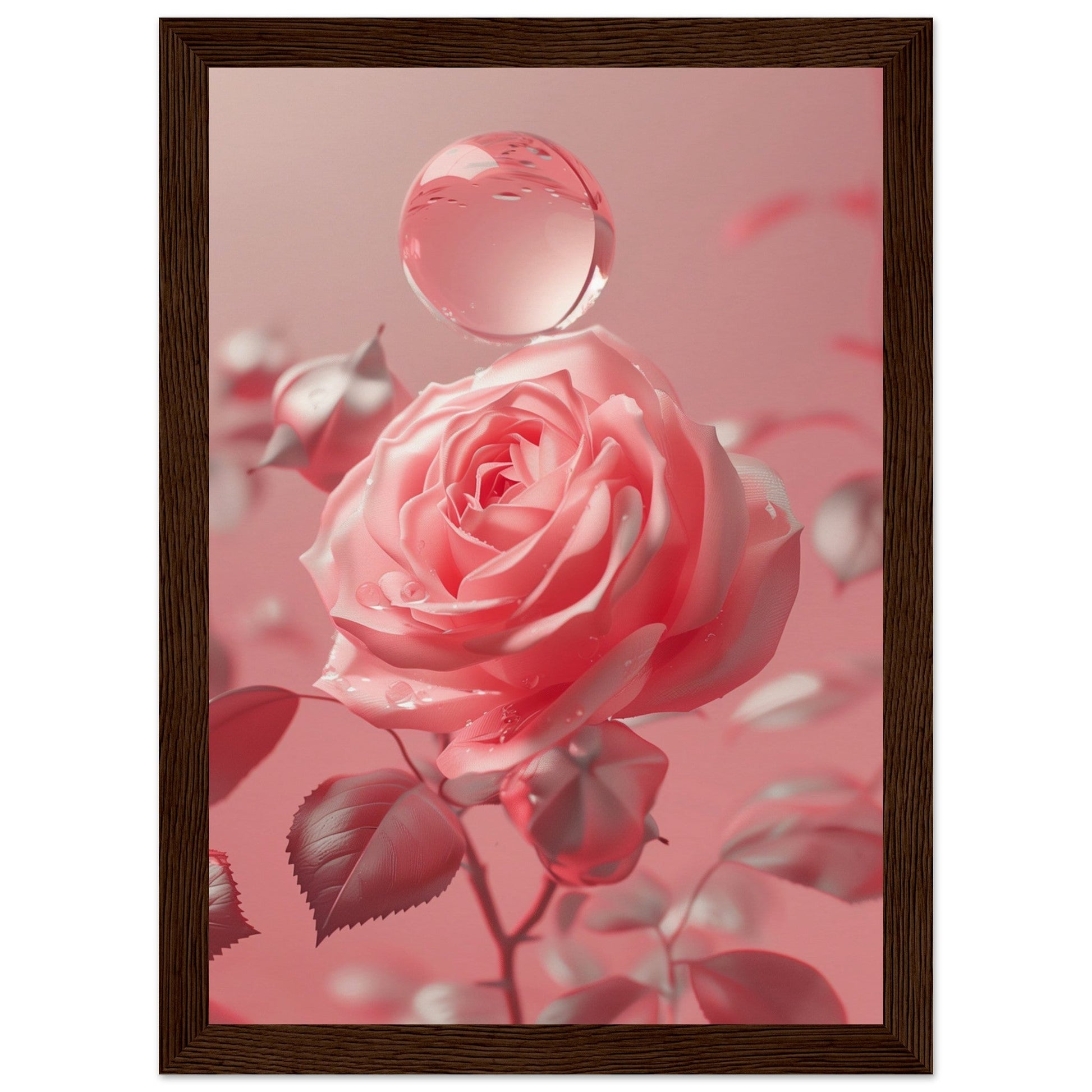 Poster Rose Poudré ( 21x29.7-cm-Bois-foncé)