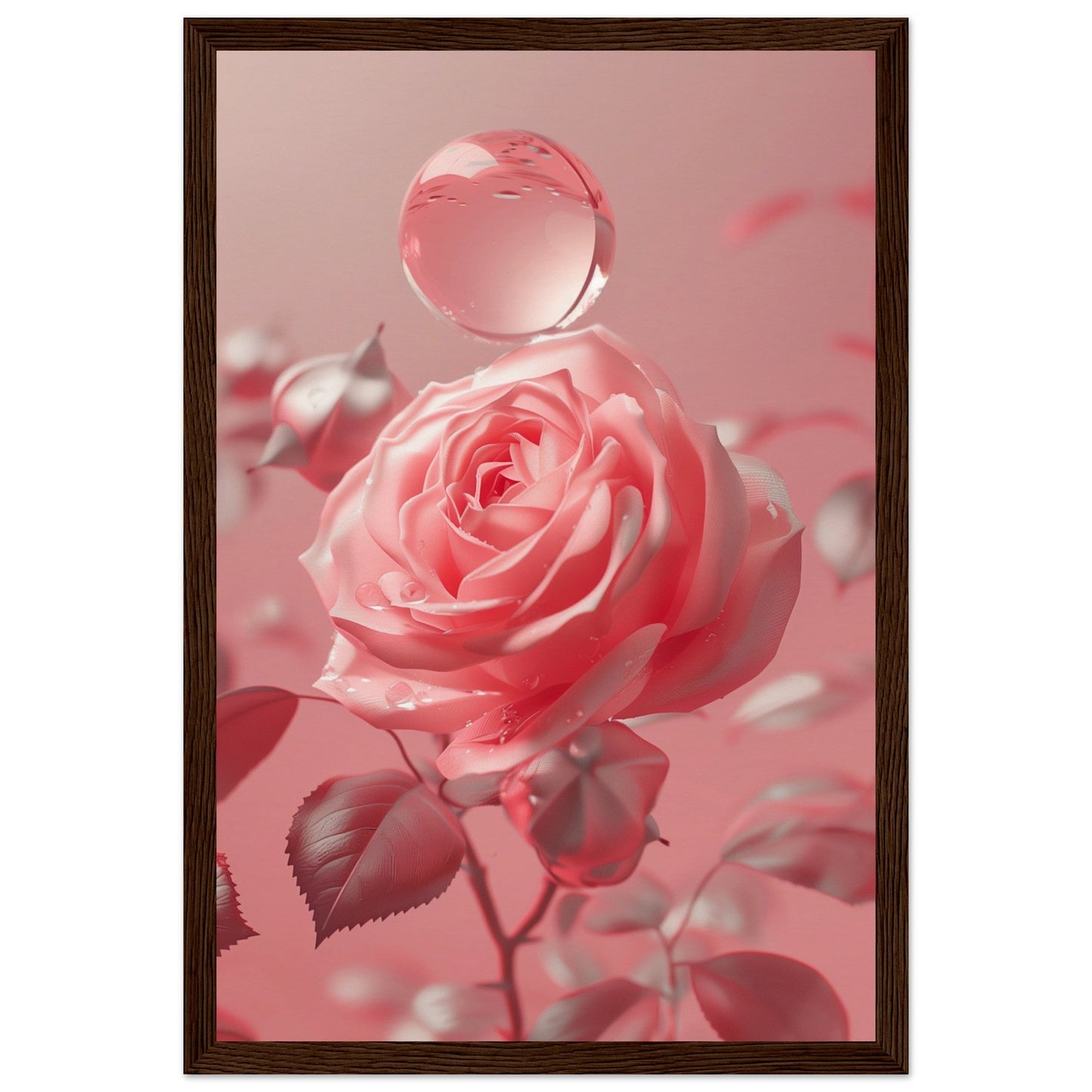 Poster Rose Poudré ( 30x45-cm-Bois-foncé)