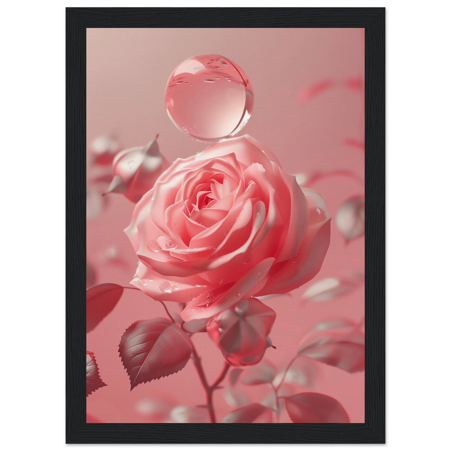 Poster Rose Poudré ( 21x29.7-cm-Bois-noir)