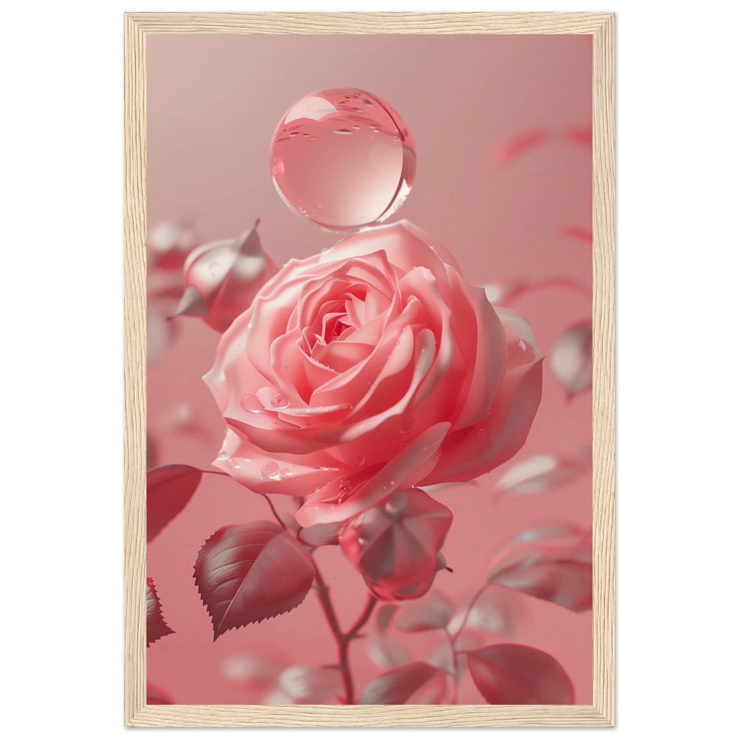 Poster Rose Poudré ( 30x45-cm-Bois-clair)