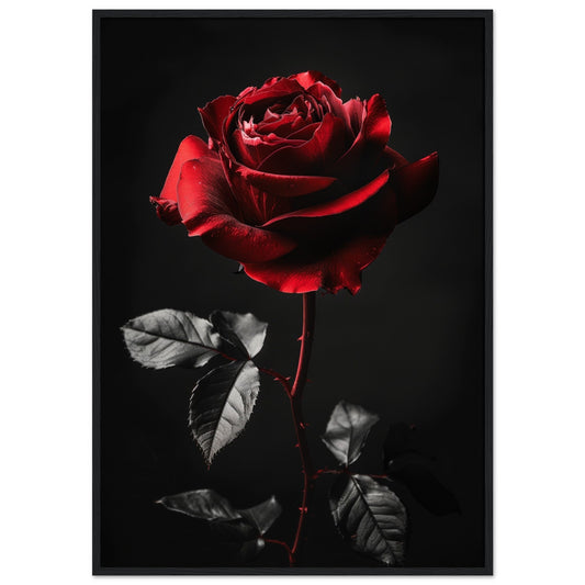 Poster Rose Rouge ( 70x100-cm-Bois-noir)