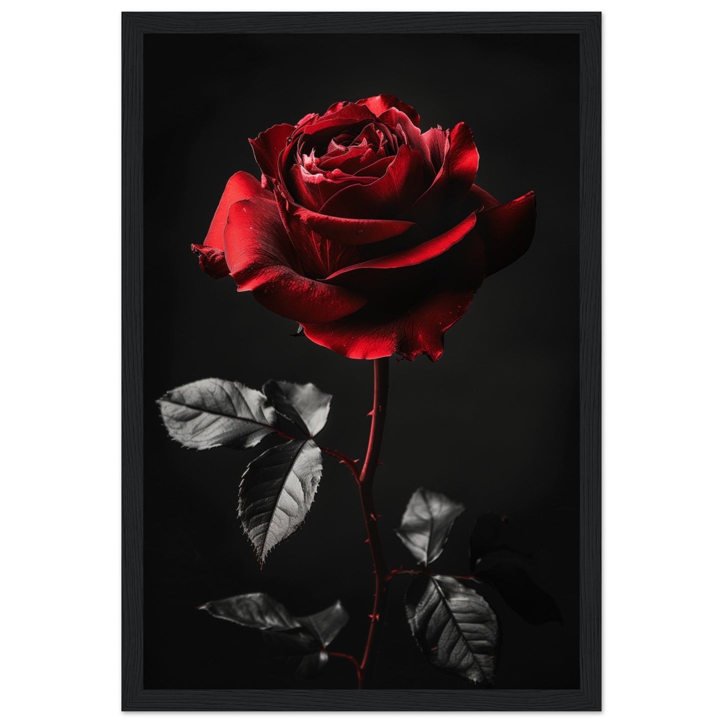 Poster Rose Rouge ( 30x45-cm-Bois-noir)