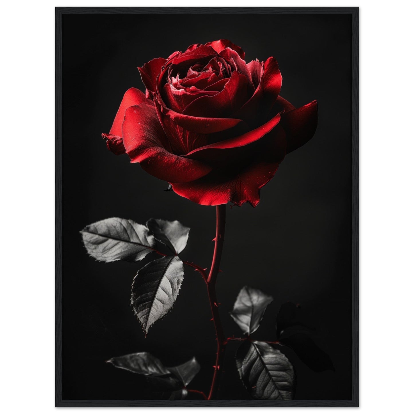 Poster Rose Rouge ( 60x80-cm-Bois-noir)