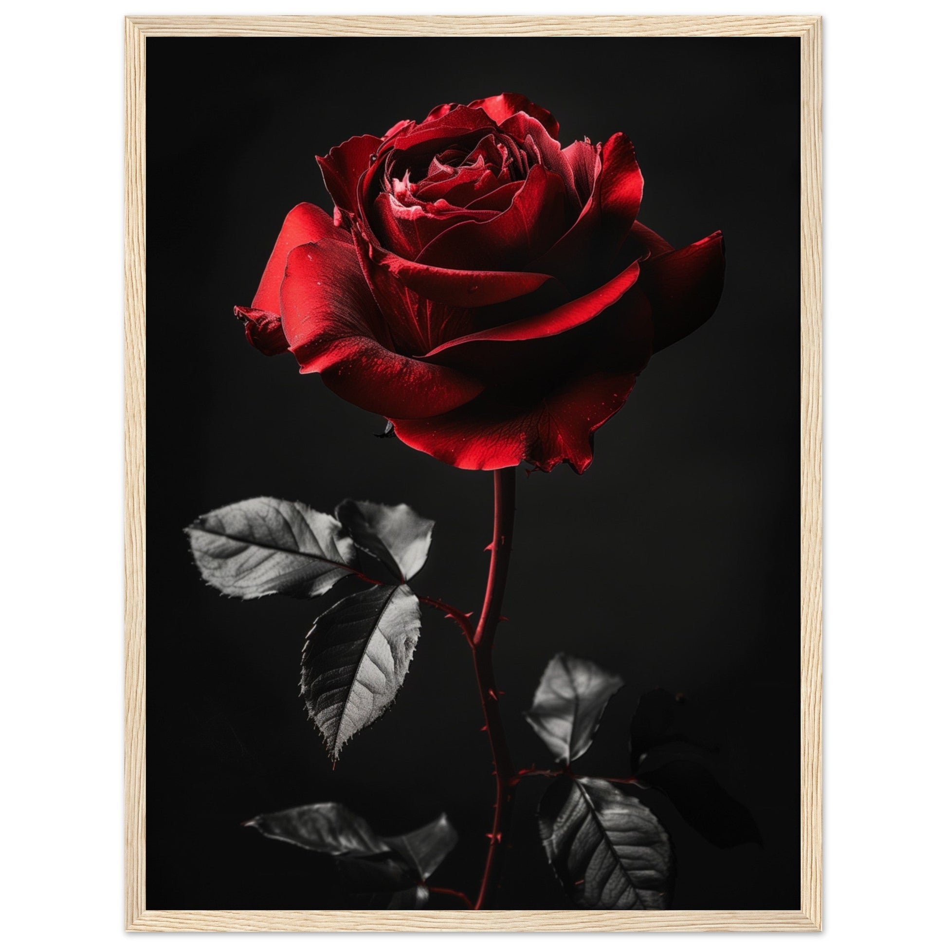 Poster Rose Rouge ( 45x60-cm-Bois-clair)