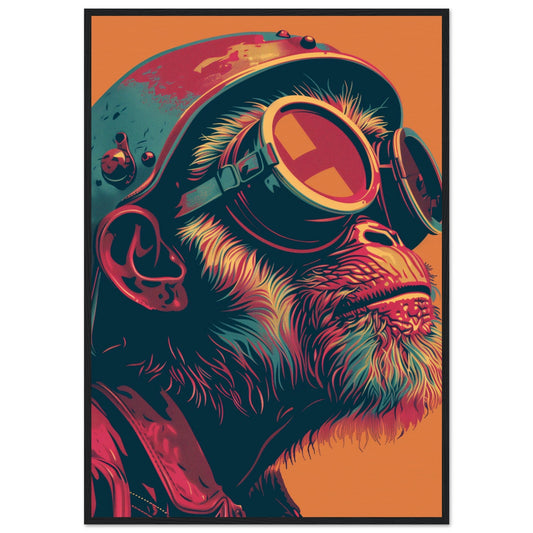 Poster Singe Casque ( 70x100-cm-Bois-noir)