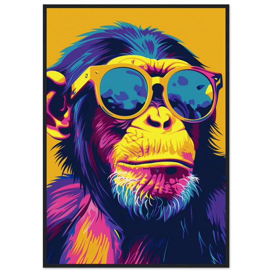 Poster Singe Couleur ( 70x100-cm-Bois-noir)