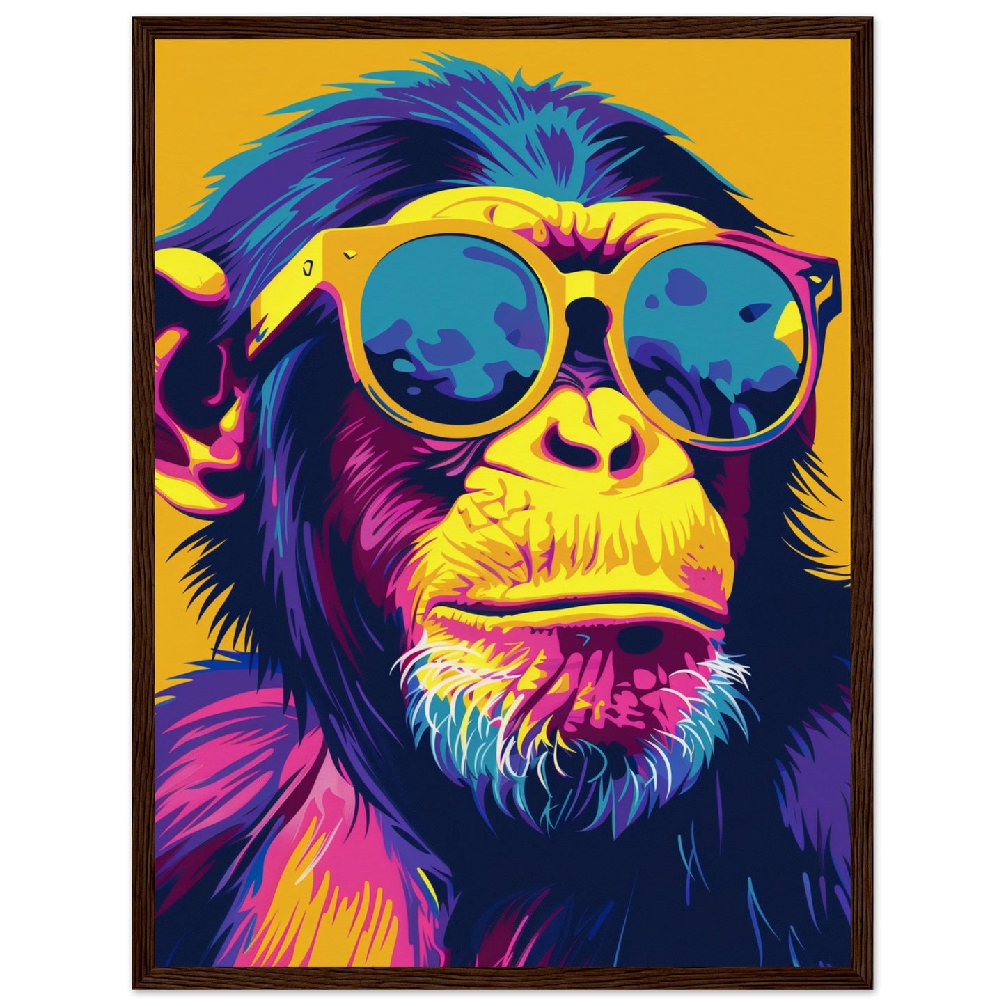 Poster Singe Couleur ( 45x60-cm-Bois-foncé)