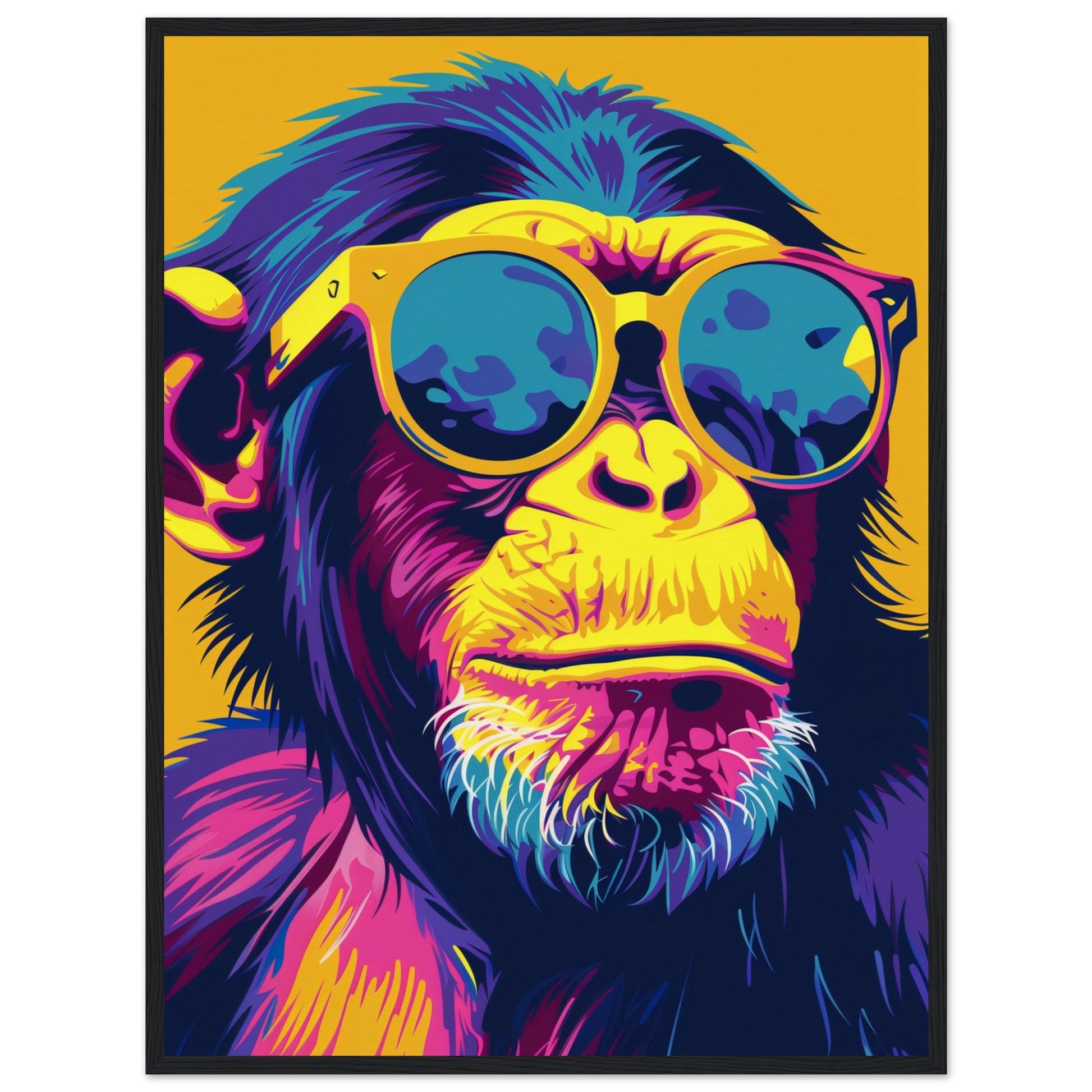 Poster Singe Couleur ( 60x80-cm-Bois-noir)