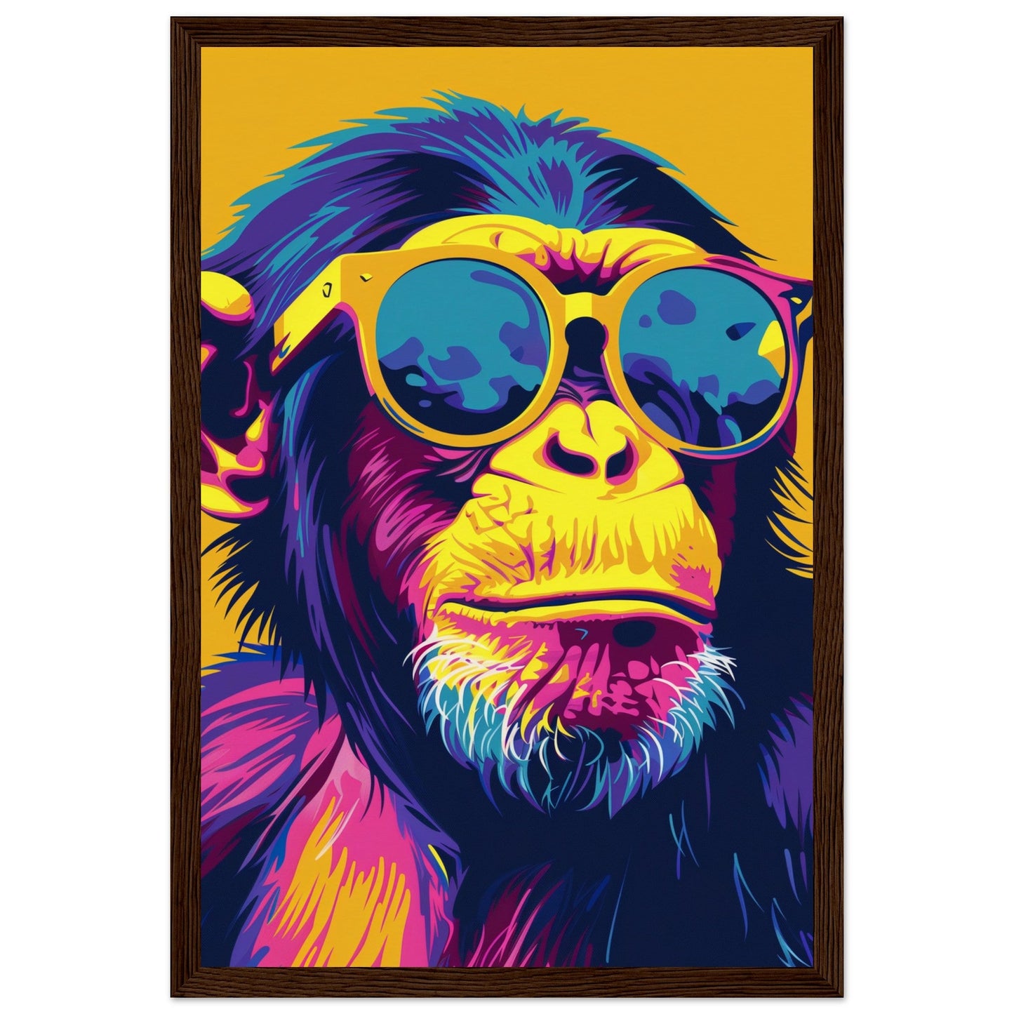 Poster Singe Couleur ( 30x45-cm-Bois-foncé)