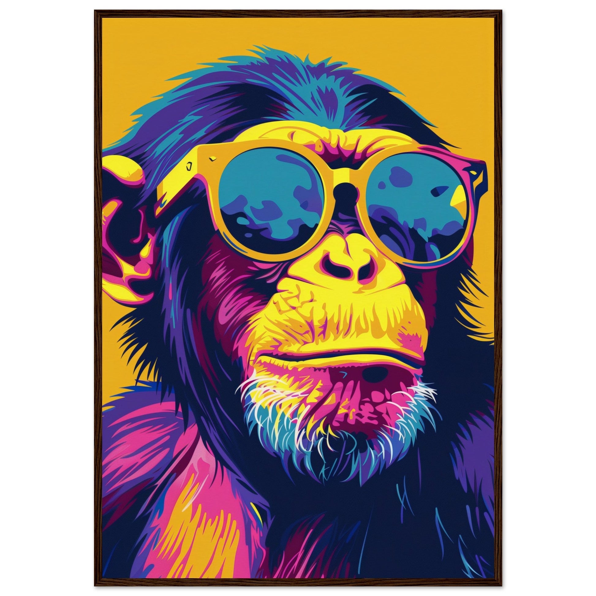 Poster Singe Couleur ( 70x100-cm-Bois-foncé)