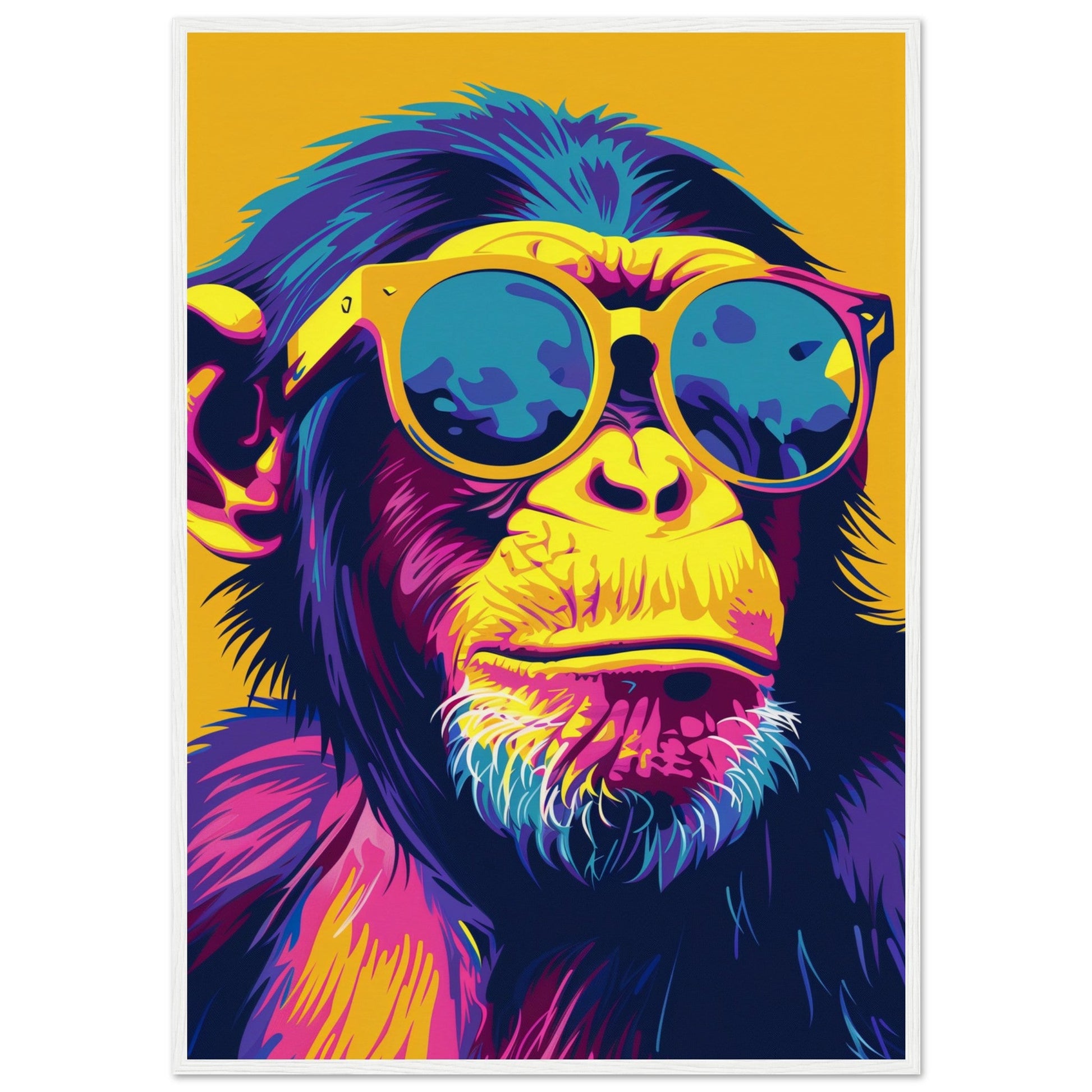 Poster Singe Couleur ( 70x100-cm-Bois-blanc)