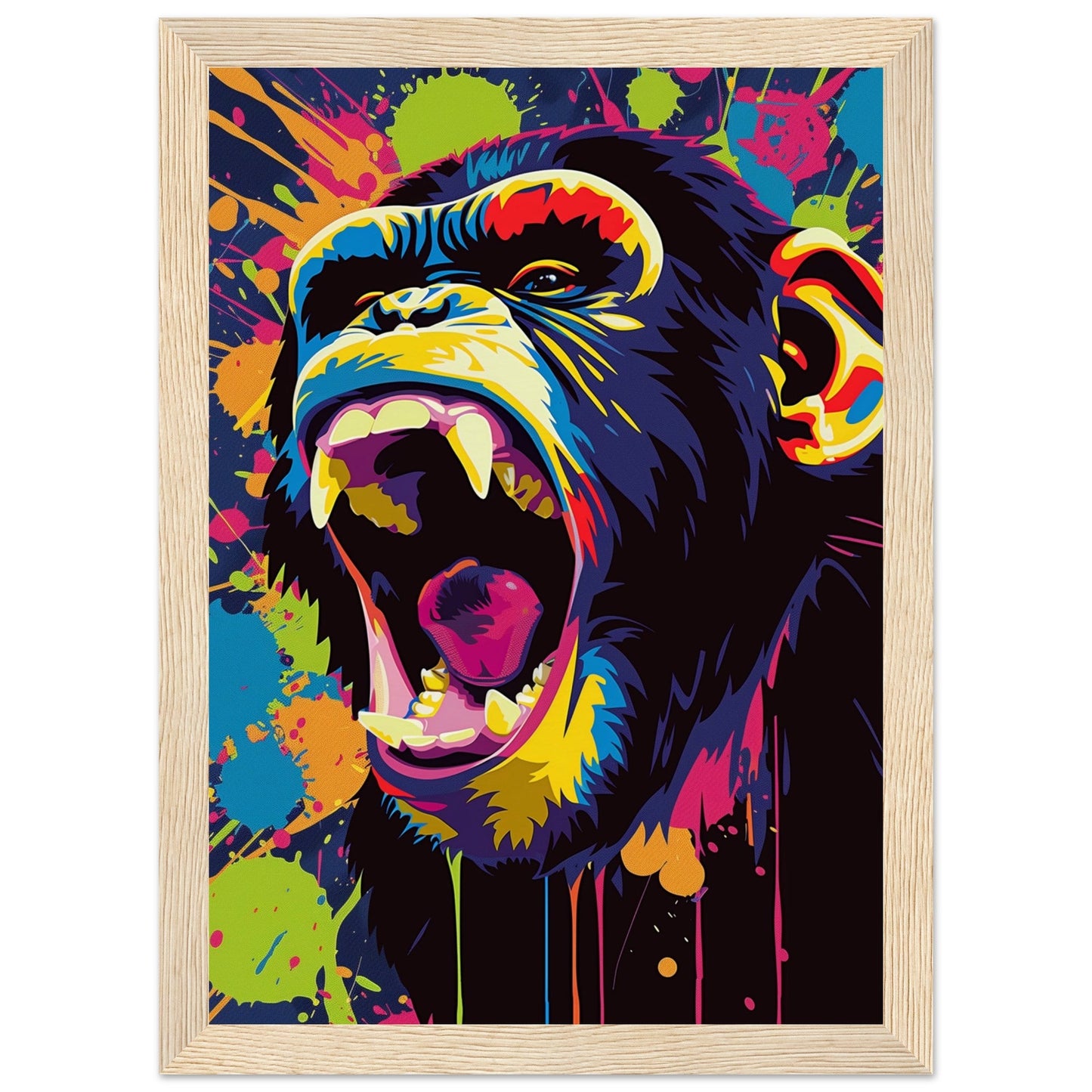 Poster Singe Pop Art ( 21x29.7-cm-Bois-clair)