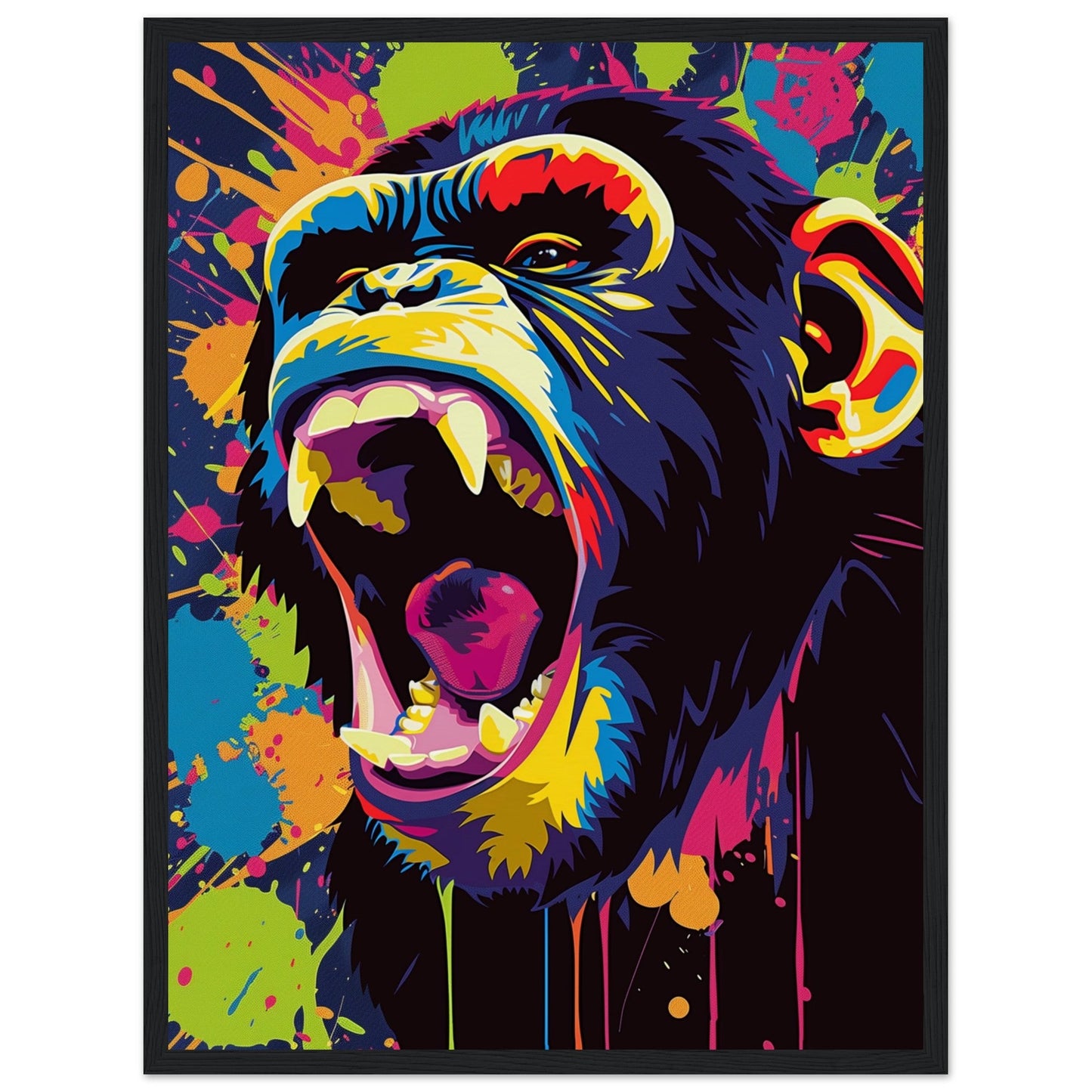 Poster Singe Pop Art ( 45x60-cm-Bois-noir)