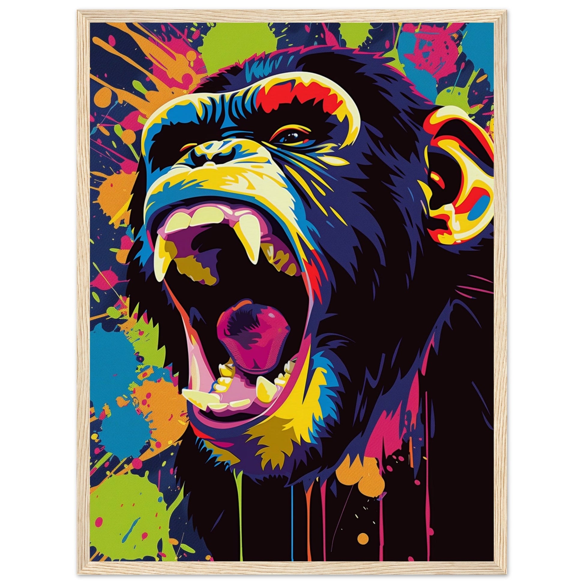 Poster Singe Pop Art ( 45x60-cm-Bois-clair)