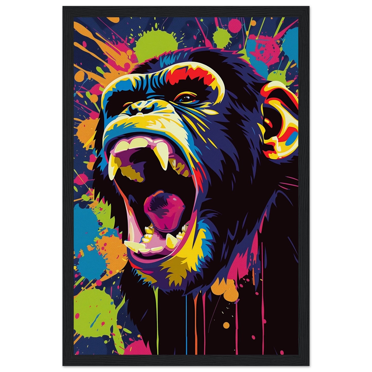 Poster Singe Pop Art ( 30x45-cm-Bois-noir)