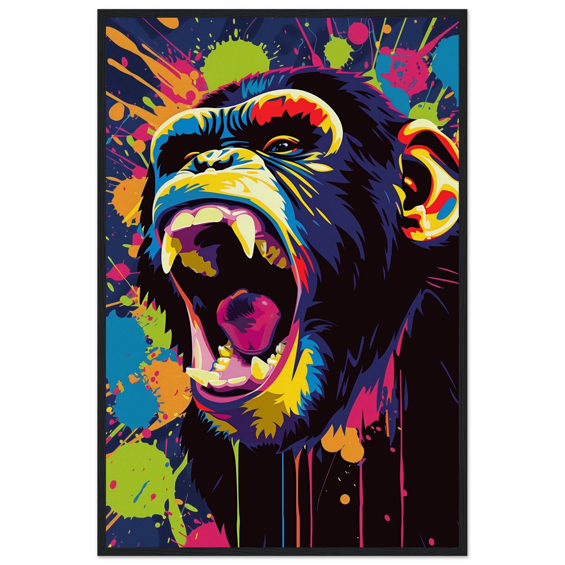 Poster Singe Pop Art ( 60x90-cm-Bois-noir)