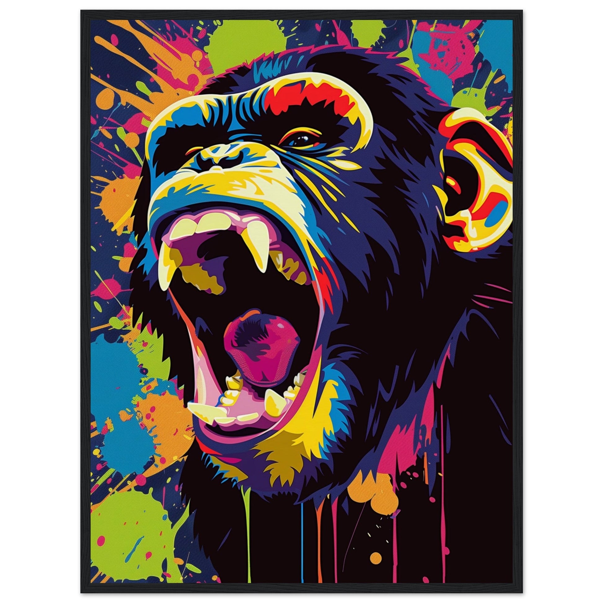 Poster Singe Pop Art ( 60x80-cm-Bois-noir)