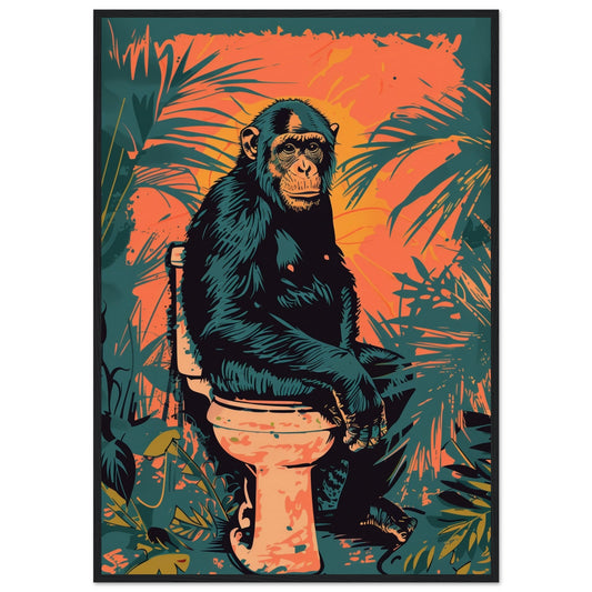 Poster Singe Toilette ( 70x100-cm-Bois-noir)