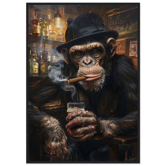 Poster Singe qui Fume ( 70x100-cm-Bois-noir)