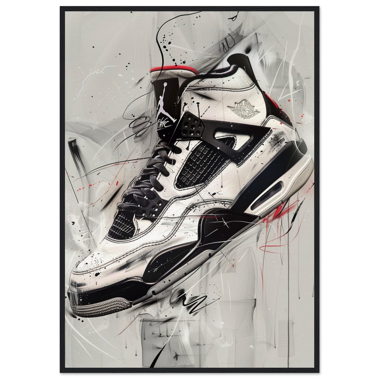 Poster Sneakers Noir et Blanc ( 70x100-cm-Bois-noir)