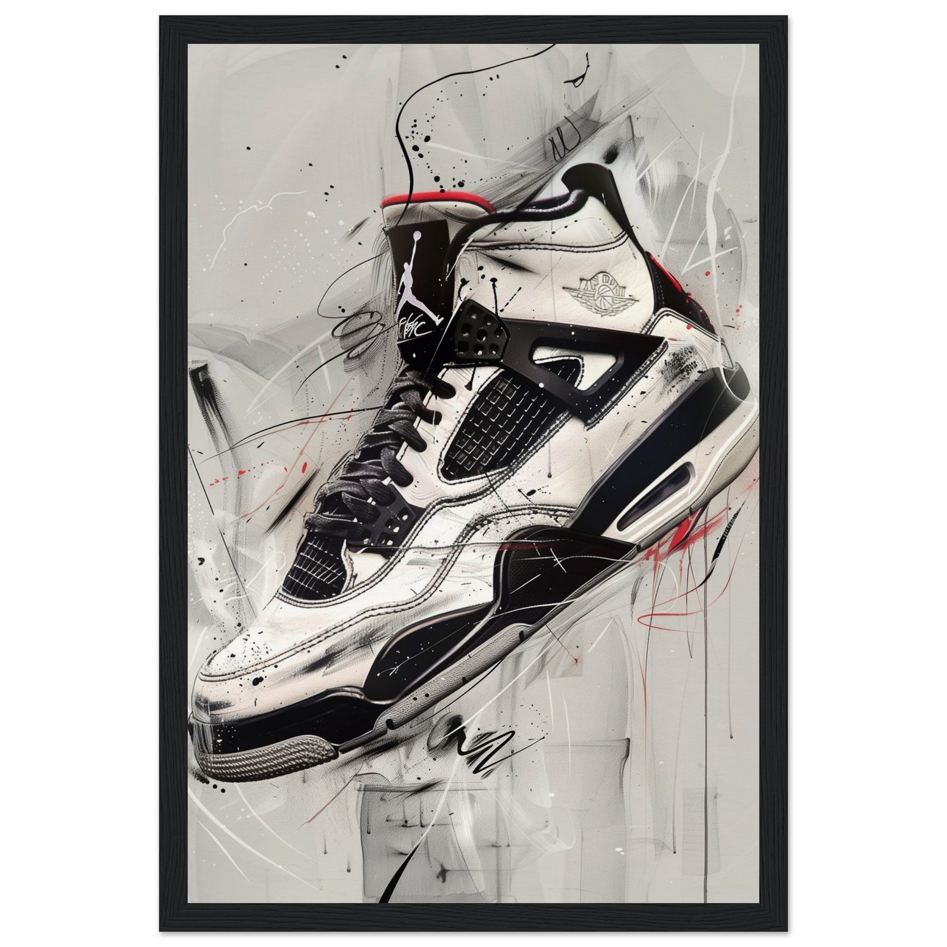 Poster Sneakers Noir et Blanc ( 30x45-cm-Bois-noir)