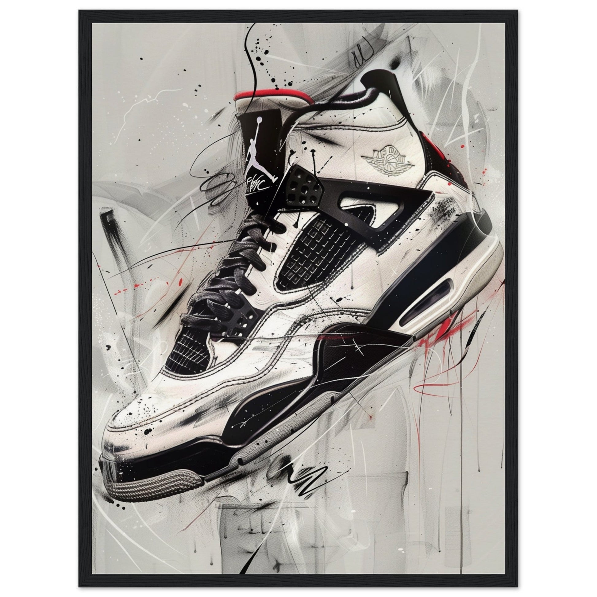 Poster Sneakers Noir et Blanc ( 45x60-cm-Bois-noir)