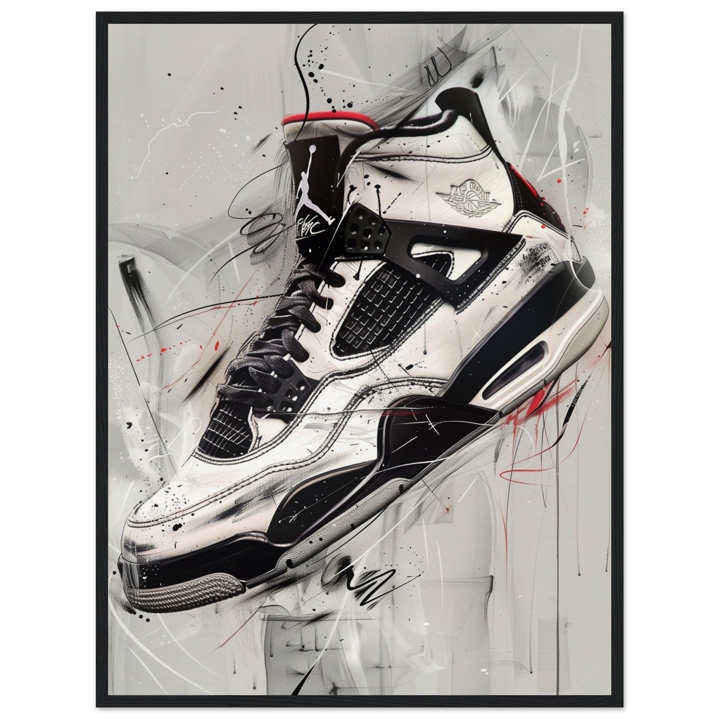 Poster Sneakers Noir et Blanc ( 60x80-cm-Bois-noir)